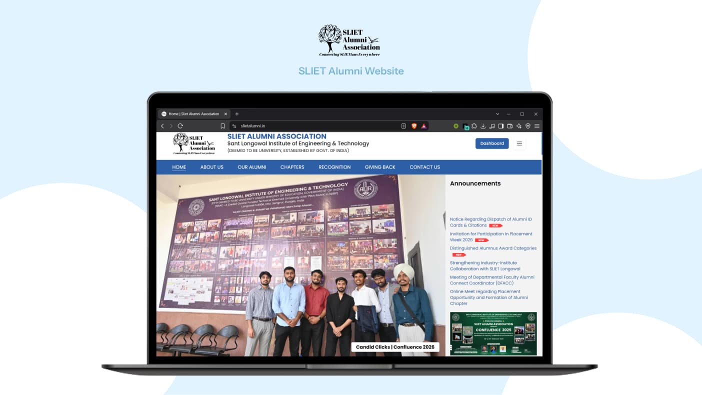 SLIET Alumni Association website built by Bipanshu Kumar